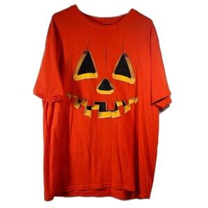 Way To Celebrate Halloween Pumpkin Tee Mens Large Orange Knit Short Sleeve